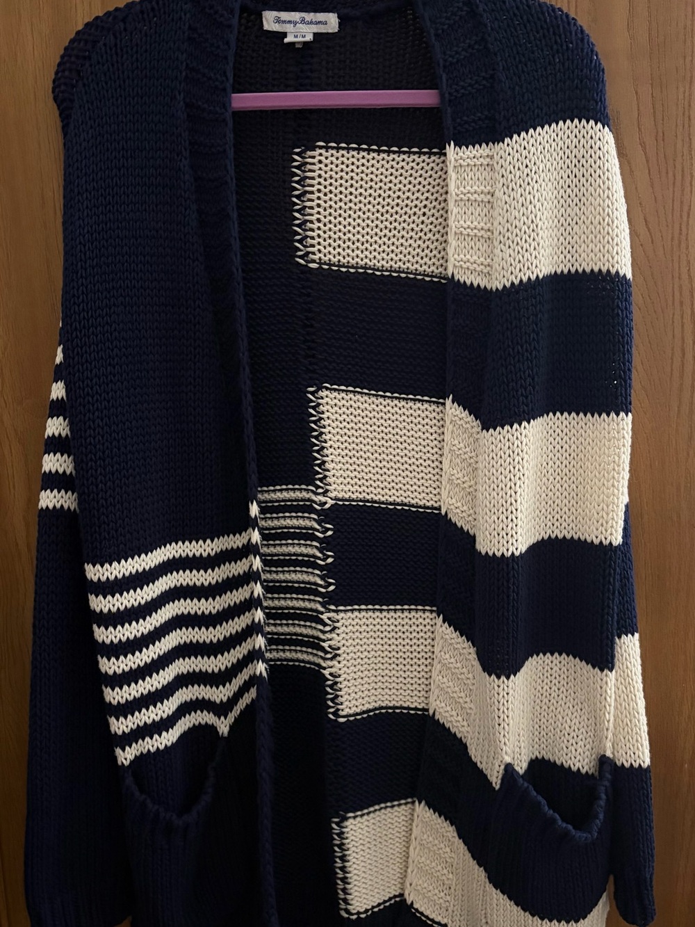 Tommy Bahama Navy & Cream Striped Open Cardigan